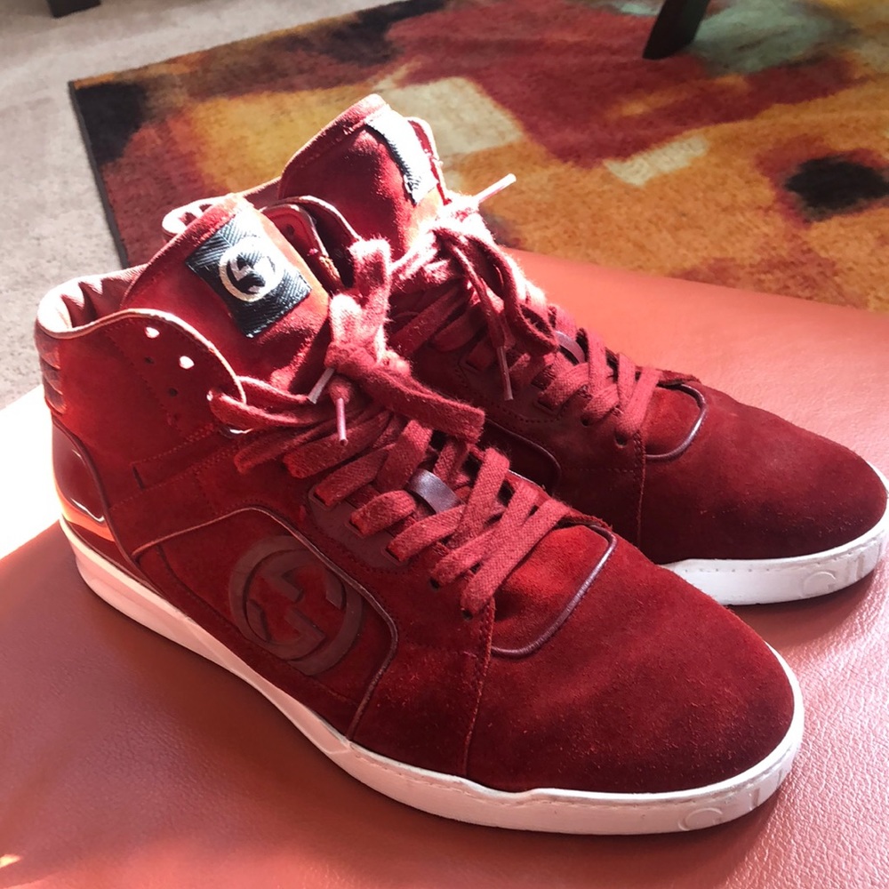 Red suede Gucci shoes